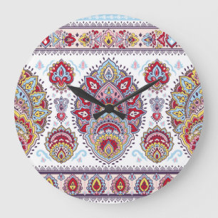 Indian paisley floral, ethnic medallion. large clock