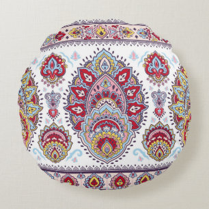 Indian paisley floral, ethnic medallion. round cushion