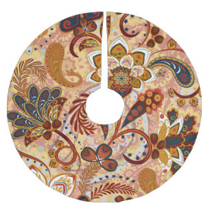 Indian Paisley: Floral Vintage Brown Brushed Polyester Tree Skirt