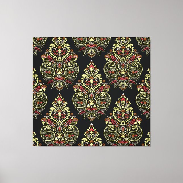 Indian paisley, geometric black background canvas print (Front)