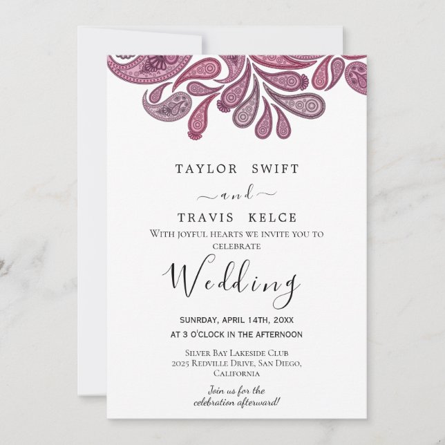 Indian Paisley Gold Wedding Invitation (Front)