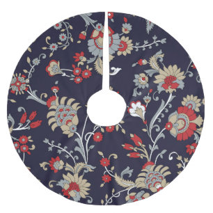 Indian paisley, navy background, traditional. brushed polyester tree skirt