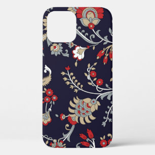 Indian paisley, navy background, traditional. iPhone 12 case