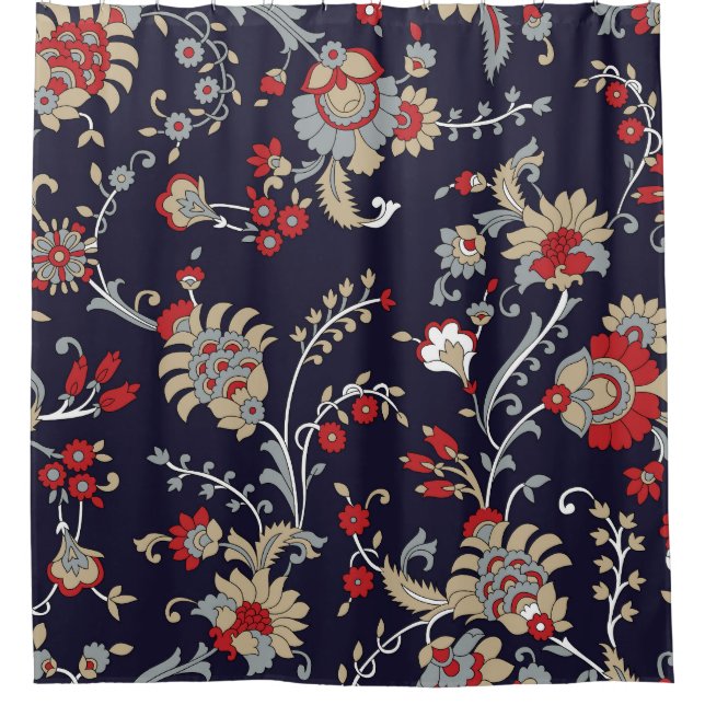 Indian paisley, navy background, traditional. shower curtain (Front)