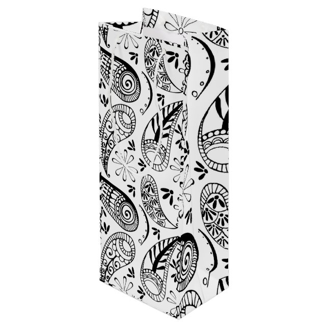 Indian Paisley Pattern Mankolam Wine Gift Bag (Back Angled)