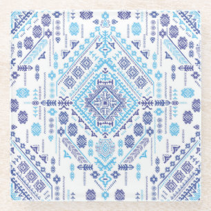 Indian paisley rug, ethnic mandala pattern. glass coaster