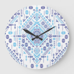 Indian paisley rug, ethnic mandala pattern. large clock