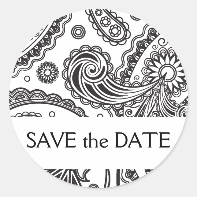Indian Paisley Save the Date Classic Round Sticker (Front)