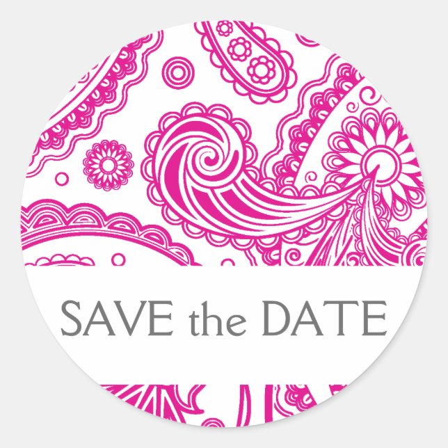 Indian Paisley Save the Date Classic Round Sticker (Front)