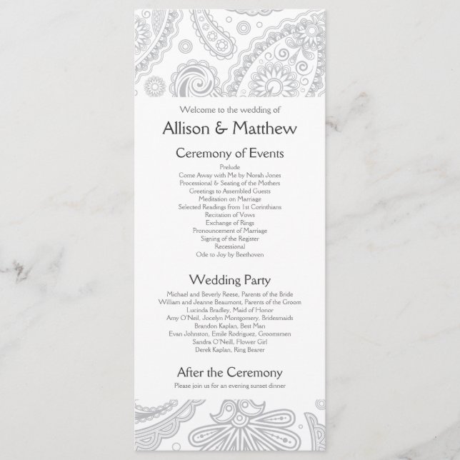 Indian Paisley Wedding Program Programme (Front)