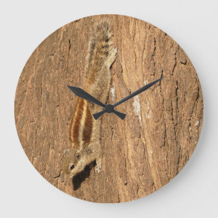 Indian Palm Squirrel on a Tree Trunk Large Clock