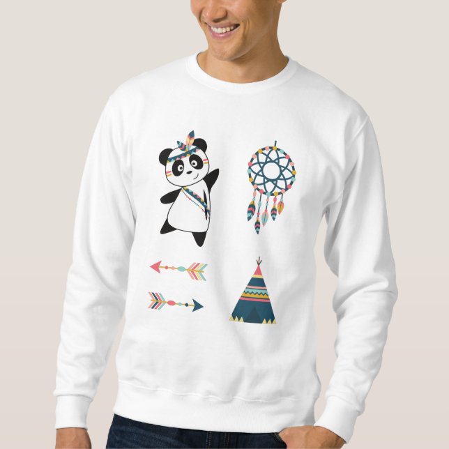 Indian Panda Bear Sticker Set Teepee Sweatshirt (Front)