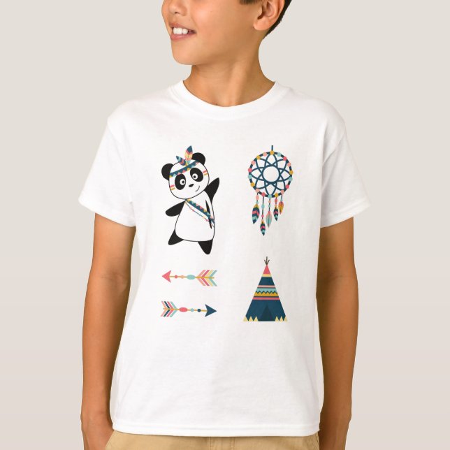 Indian Panda Bear Sticker Set Teepee T-Shirt (Front)