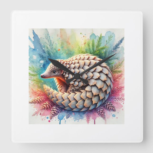 Indian Pangolin 050824AREF127 - Watercolor Square Wall Clock (Front)