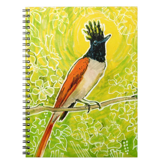 Indian Paradise Flycatcher Tropical Bird Yellow Notebook (Front)