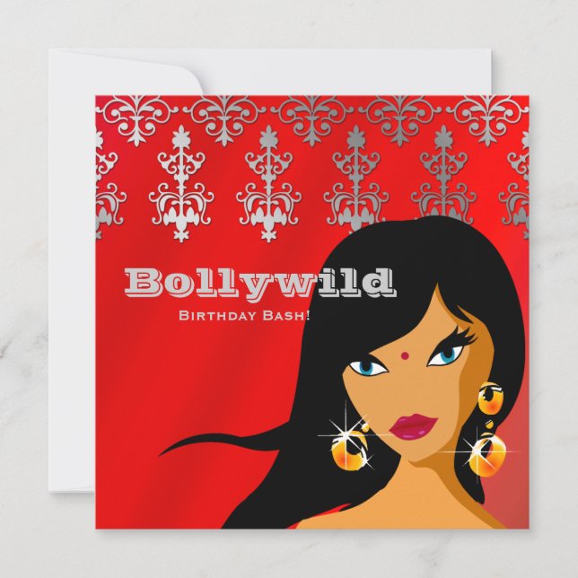Indian Party Invitation Silver Red Bindi (Front)