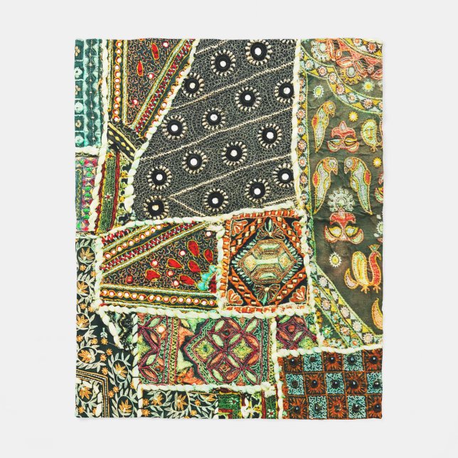Indian patchwork carpet in Rajasthan, Asia Fleece Blanket (Front)