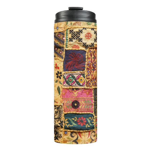Indian Patchwork: Hampi Market Cloth. Thermal Tumbler (Front)