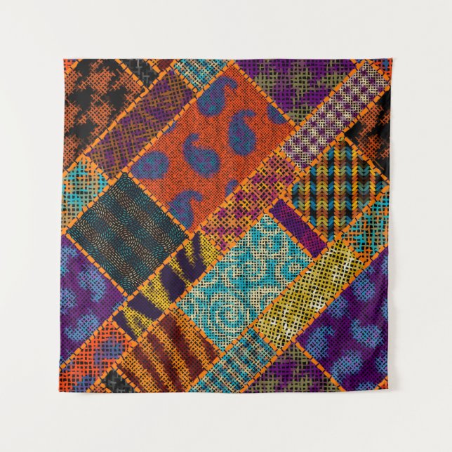 Indian patchwork imitation, vintage canvas. tapestry (Front)