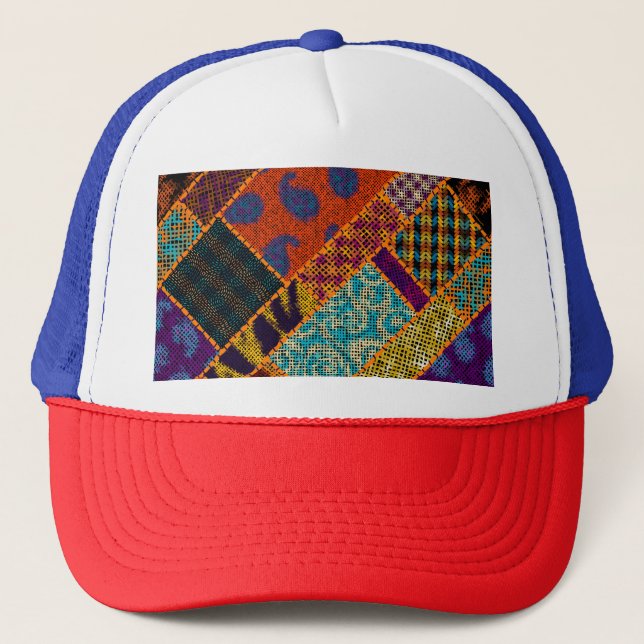 Indian patchwork imitation, vintage canvas. trucker hat (Front)