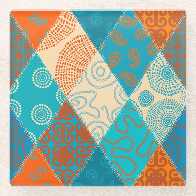 Indian patchwork seamless vintage design. glass coaster (Front)