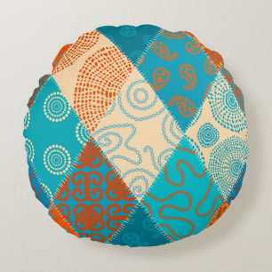 Indian patchwork seamless vintage design. round cushion