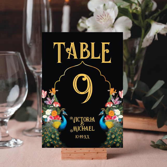 Indian Peacock Floral Wedding table number cards (Creator Uploaded)