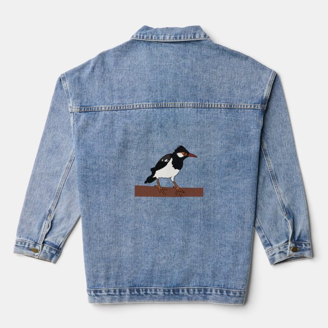 Indian Pied Myna Bird Art Denim Jacket (Back)