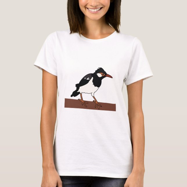 Indian Pied Myna Bird Art T-Shirt (Front)