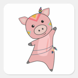 Indian Pig Fashing Piglet Feather Piggy Square Sticker