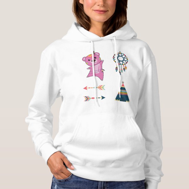 Indian Pink Bear Sticker Set Bear Dreamcatcher Hoodie (Front)