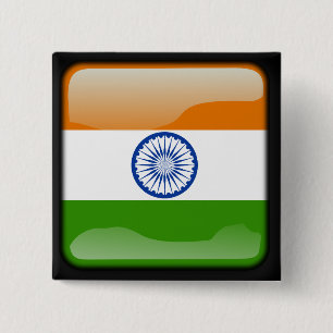 Indian polished flag 15 cm square badge