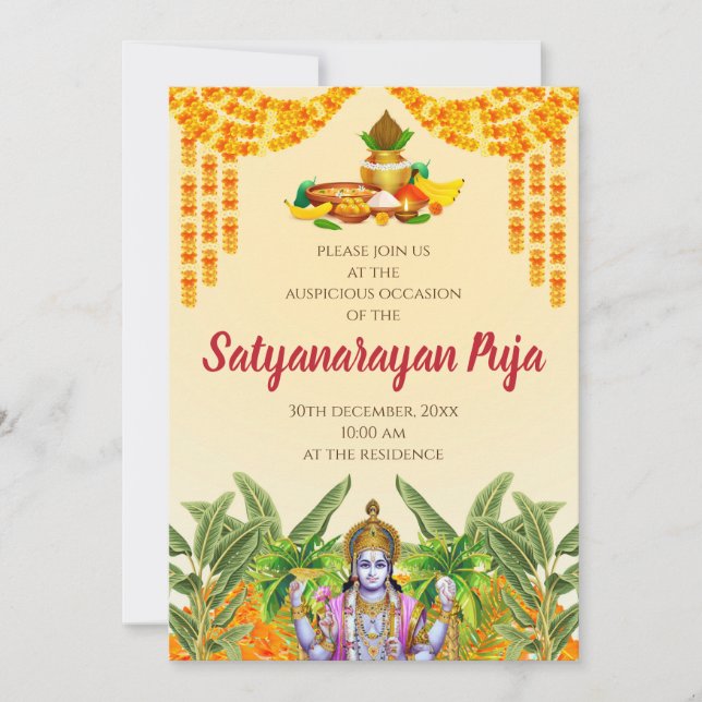 Indian pooja invitation Satyanarayan katha invite (Front)