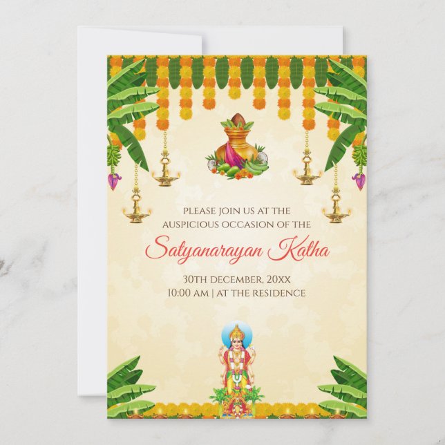 Indian pooja invite Satyanarayan katha invitation (Front)