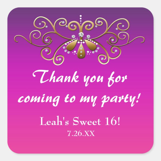 Indian Princess Purple Pink Gold Party Sticker (Front)