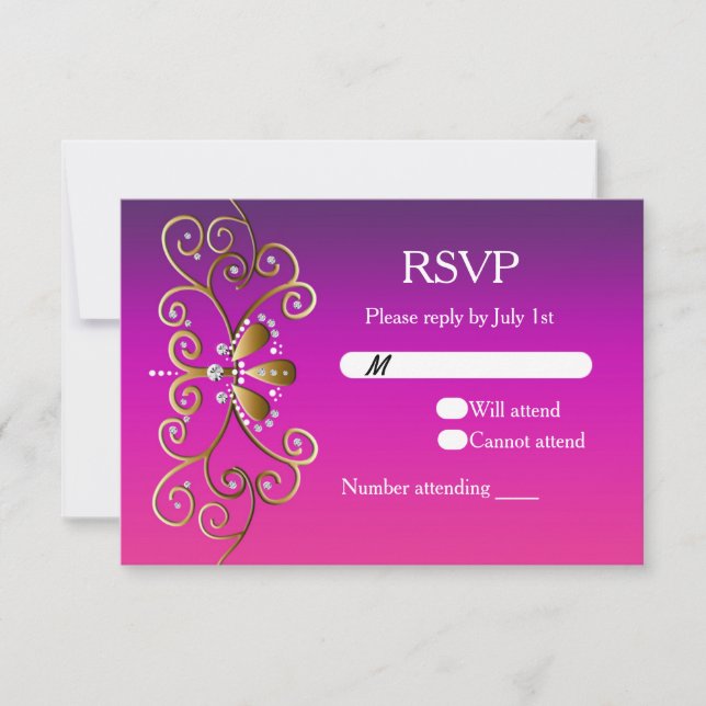 Indian Princess Purple Pink Gold RSVP card invite (Front)