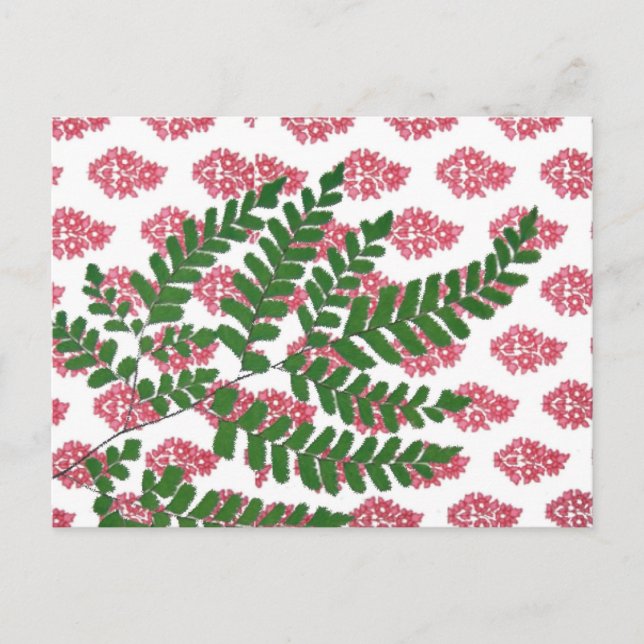 Indian Print Pink & Fern Postcard (Front)