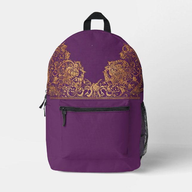 Indian Purple Gold Pattern Backpack (Front)