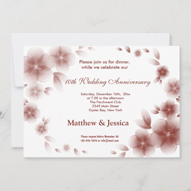 Indian Red Cherry Blossom Anniversary Invitation (Front)