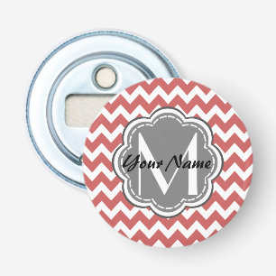 Indian Red Chevron Floral Grey Monogram Bottle Opener