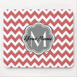 Indian Red Chevron Floral Grey Monogram Mouse Mat
