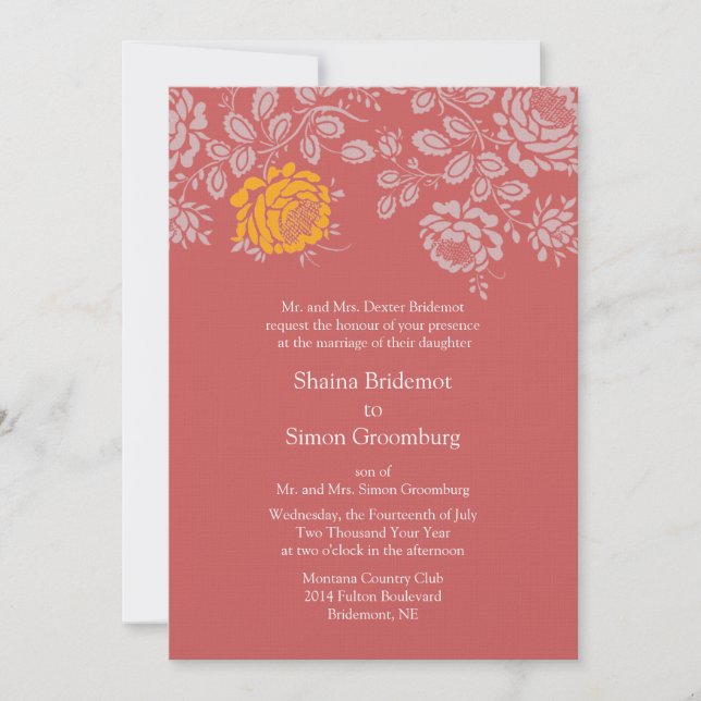 Indian Red Fashionable Colour Coordinated Wedding Invitation (Front)
