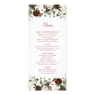 Indian Red Ivory Forest Green Floral Wedding Menu