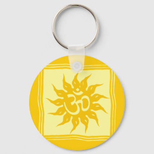 Indian Religious Symbol : Om and Surya Key Ring