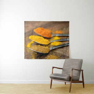 Indian Restaurant Asian Spices on Spoons Kitchen Tapestry