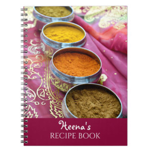 Indian Restaurant Spices and Pink Sari Recipe Notebook