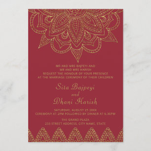 Indian Rich Red Gold Mehndi Hindu Wedding Invitation