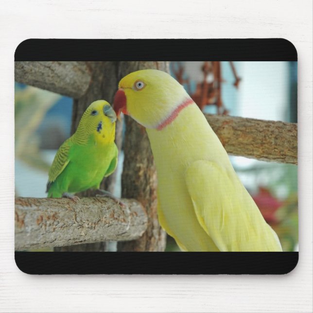 Indian Ringneck and Budgie kissing Mouse Pad (Front)