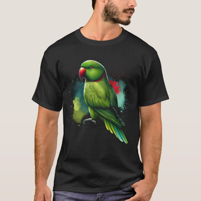 Indian Ringneck Parrot Bird Lover Watcher Birding T-Shirt (Front)