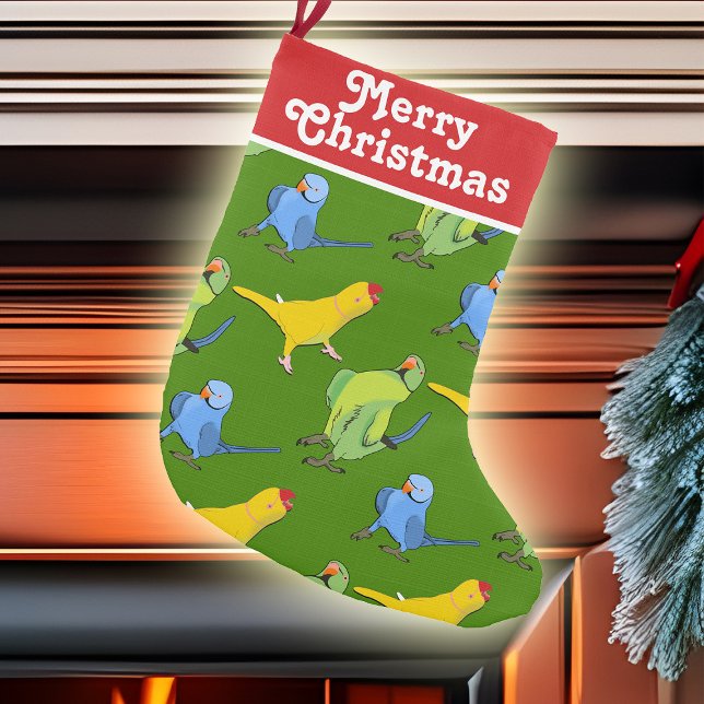 Indian Ringneck Parrot Flock Green Yellow Pet Bird Small Christmas Stocking (Indian Ringneck Parrot flock pet bird Christmas stocking)